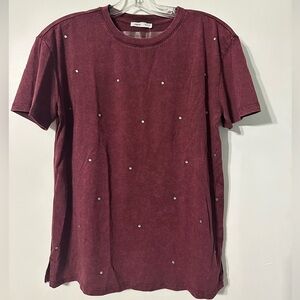 Maurices Xtra Small Nwt Maroon Studded Short Sleeve Tee
